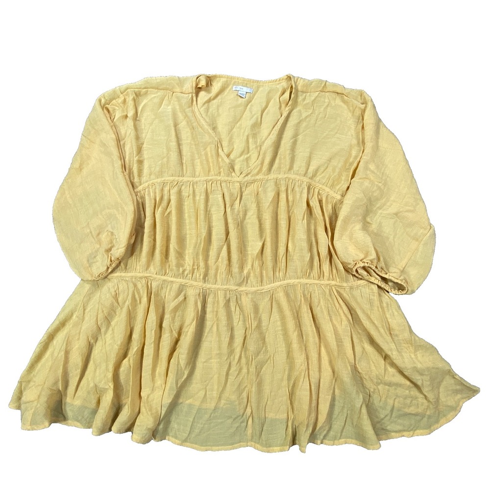 Babydoll Blouse 18/20W Plus Yellow Tiered Cottagecore Peasant Soft Girl Boho Top
